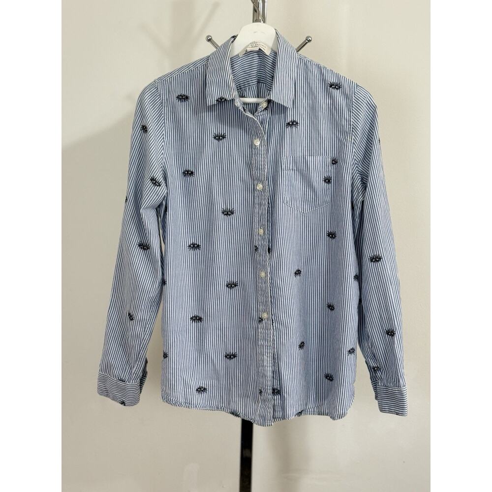 Trovata Birds of Paradis Womens Striped Embroidered Button-Down Shirt Top Size S - Picture 2 of 13
